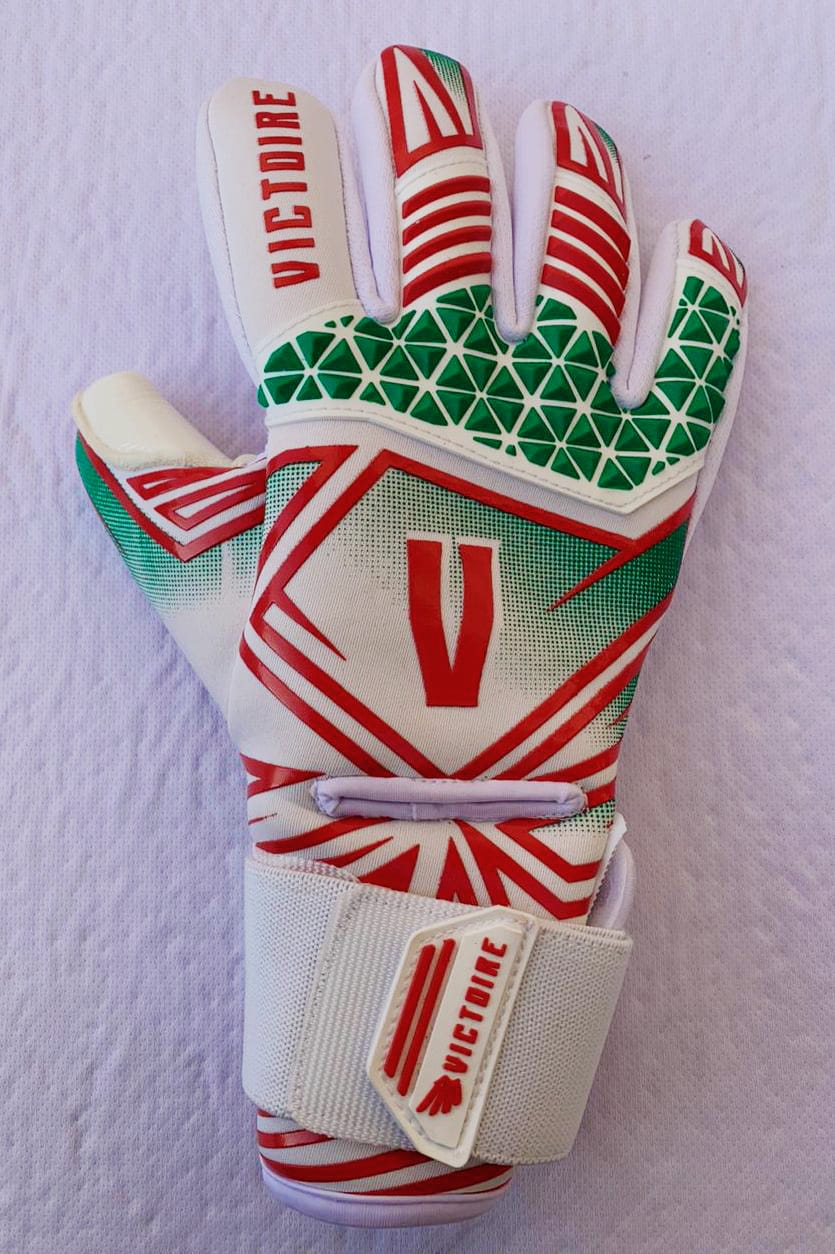 Victoire White/Green, Red, Neoprene Goalkeeper Gloves