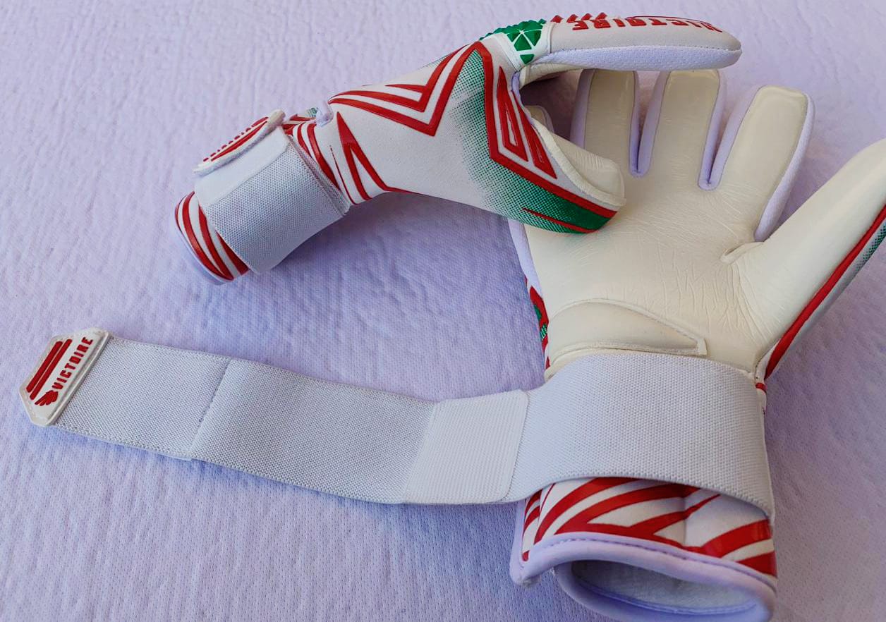 Victoire White/Green, Red, Neoprene Goalkeeper Gloves
