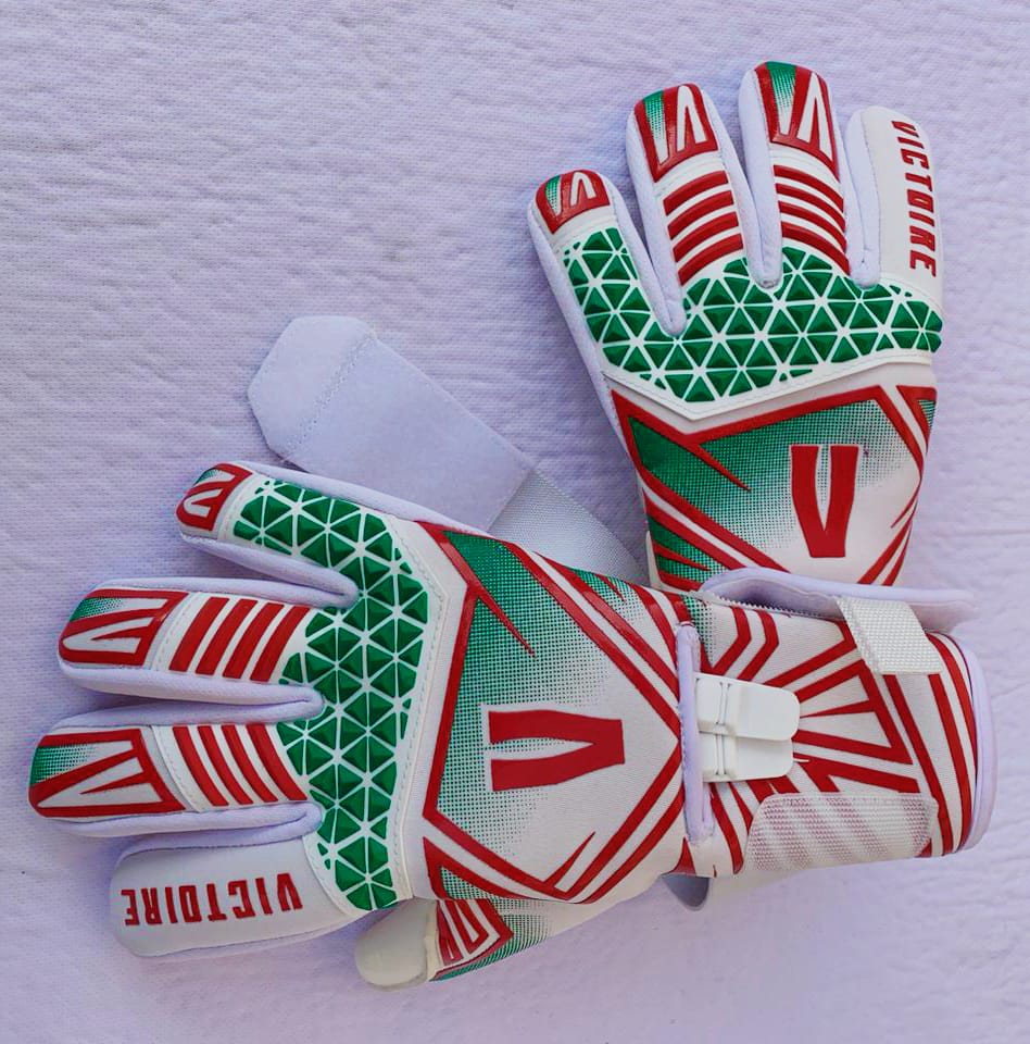 Victoire White/Green, Red, Neoprene Goalkeeper Gloves