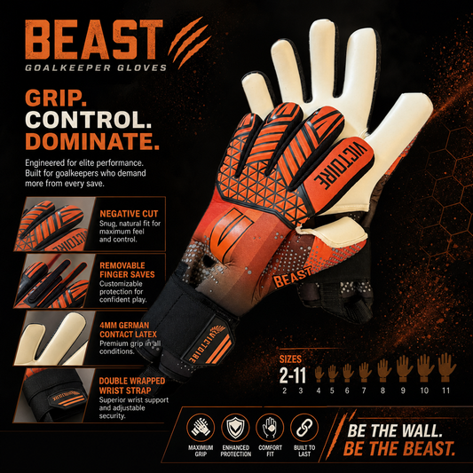 Victoire Black, Orange, White Neoprene Goalkeeper Gloves