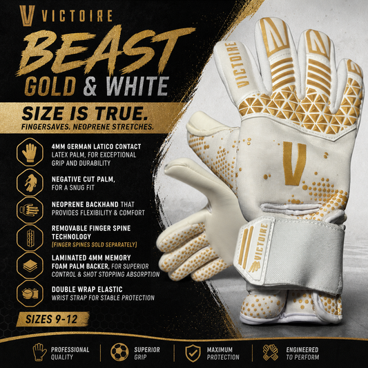 Victoire Gold, white Neoprene Goalkeeper Gloves