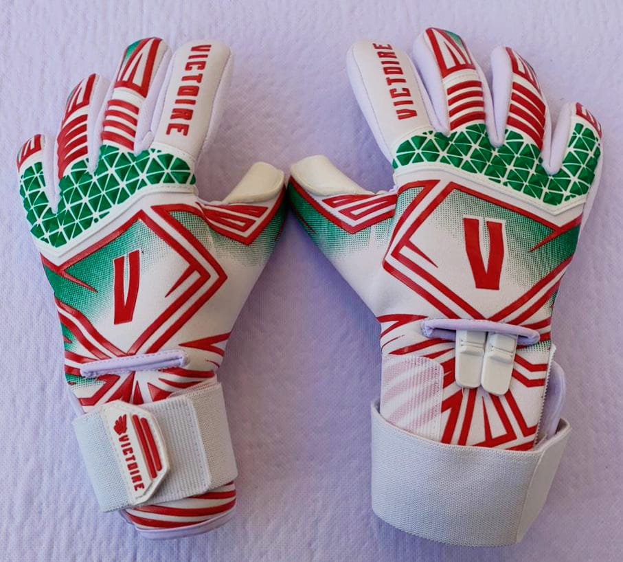 Victoire White/Green, Red, Neoprene Goalkeeper Gloves